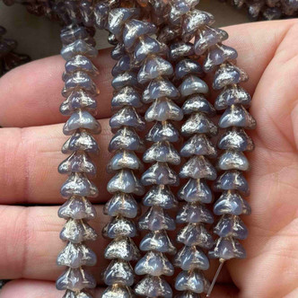 8x5mm Bellflower Czech Glass Mauve Mercury 25 Beads Per Strand