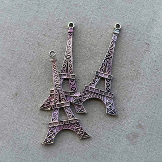 Pink Eiffel Tower Paris Filigree Pendant 70mm Artisan Mixed Patina Metal Per Pc