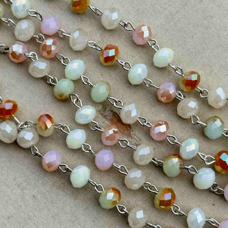 Sugar Plum Beaded Rosary Chain 8mm Crystal Antique Silver Plated Per Foot
