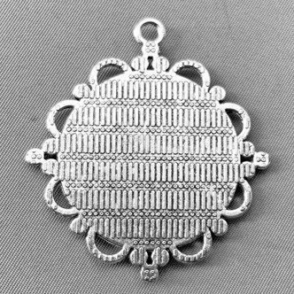Baroque Round Cabochon Memory Tray Pendants 48x44mm Antique Silver Plated Alloy Q4 Per Pkg