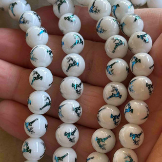 10mm Reindeer Christmas Beads Blue Electroplated Glass 20Pcs Per Strand