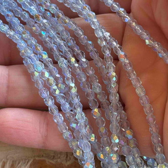 4mm Faceted Fire Polish Czech Glass Round Light Sapphire AB 50 Beads Per Strand