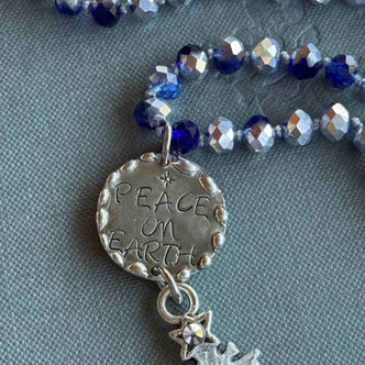Blue Christmas Tree Peace on Earth Hand Knotted Necklace Per Pc
