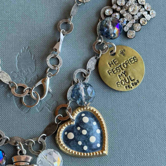 Snowman Blue Gold Silver Necklace Artisan Made Vintage Baubles 20" Per Pc