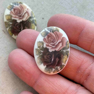 30x22mm Vintage Glass Rose Limoge Cameo Cabochon Q2 Per Pkg