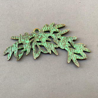 Seafoam Patina Berry Leaf Branch Pendant 46x68mm Antique Brass Plated Alloy Q2 Per Pkg