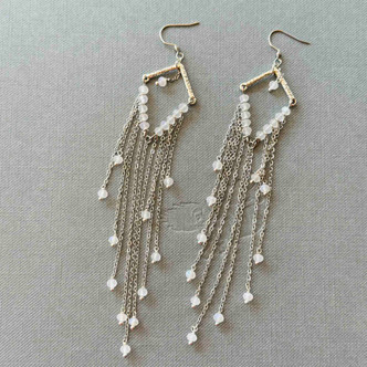 Frosted Shoulder Duster Chandelier Earrings Silver Artisan Made in the USA Per Pair