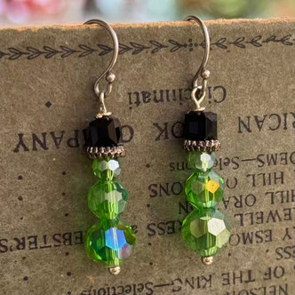 Grinch Snowman Crystal Earrings Silver Artisan Made in the USA Per Pair