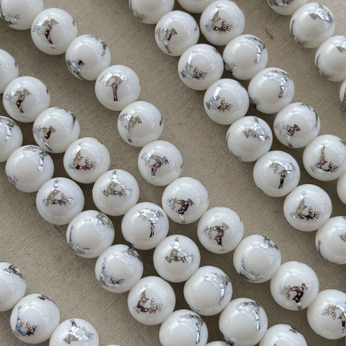 10mm Reindeer Christmas Beads Silver Electroplated Glass 20Pcs Per Strand