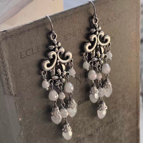 Opalite Icicle Chandelier Earrings Silver Artisan Made in the USA Per Pair