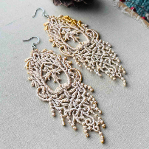Champagne Gypsy Lace Earrings Hand Dyed Artisan Made in the USA Per Pair