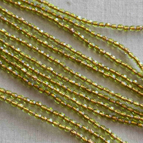 3mm Copper Lined Olivine Fire Polish Czech Glass Faceted Round 50 Beads Per Strand