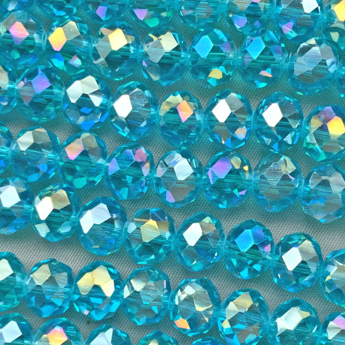 Olympic Blue AB 10x8mm Faceted Rondelle Chinese Crystal Glass Beads Per Strand