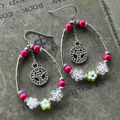 Groovy Pink Hoop Earrings Silver Artisan Made in the USA Per Pair