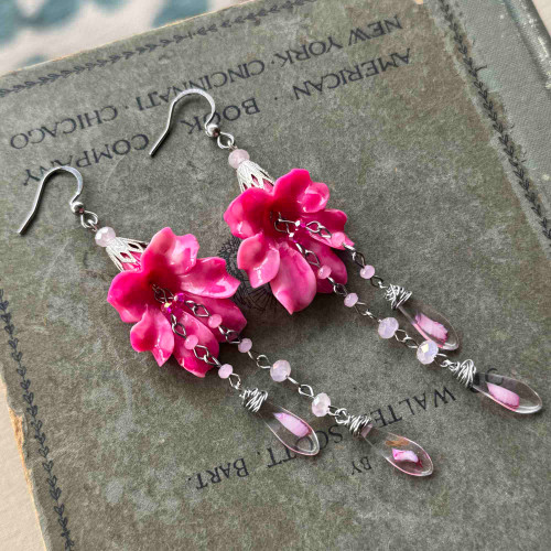 Coral Trumpet Earrings Silver Artisan Made in the USA Per Pair