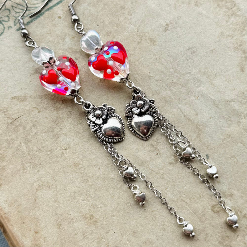 Two Sweet Hearts Earrings Artisan Made in the USA Per Pair