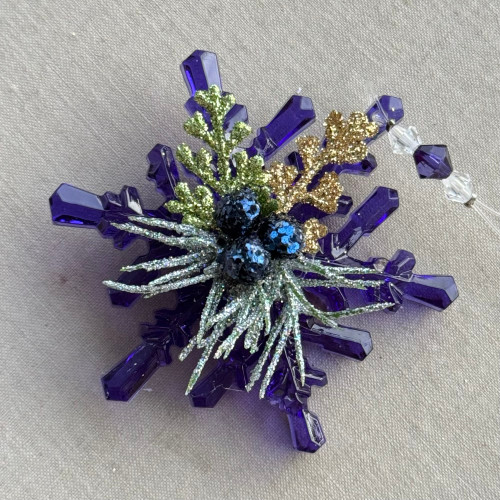 Blue Mistletoe Snowflake Ornament Glitter Acrylic 2.25 Inch Per Pc