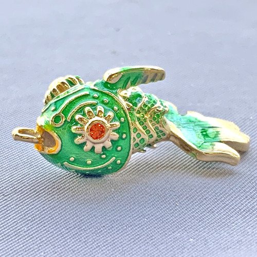 Movable Green Goldfish CZ Cloisonne Charms 29x15mm 18kt Gold Plated Brass Q1 Per Pkg