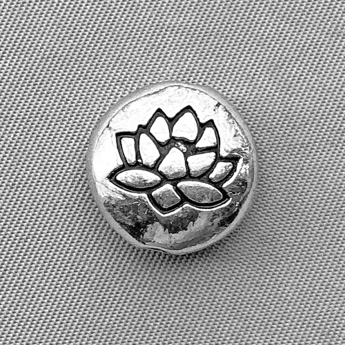 Lotus Flower Coin Beads 14mm Antique Silver Plated Alloy Q20 Per Pkg
