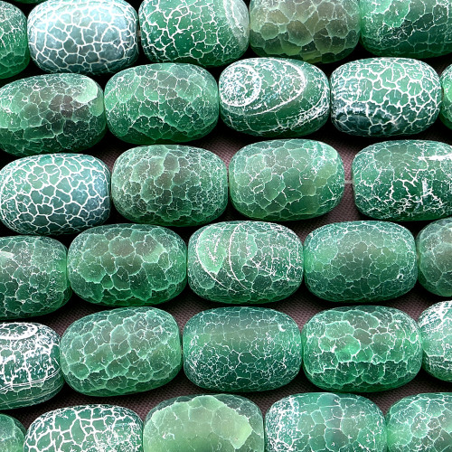 Emerald Matte Dragon Agate 14x10mm Barrel Semi Precious Stone Beads Per Strand