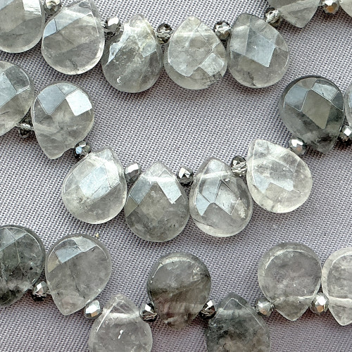Cloudy Quartz Faceted Briolette 11x8mm Semi-Precious Beads Per Strand