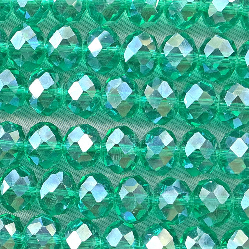 Jungle Green Satin 10x8mm Faceted Rondelle Chinese Crystal Glass Beads Per Strand