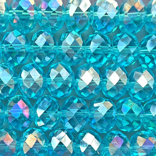 Aqua AB 12x8mm Faceted Rondelle Chinese Crystal Glass Beads Per Strand