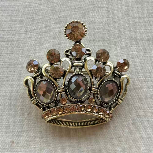 1.75 Inch Champagne Crown Brooch Pin Glass Rhinestone Gold Per Pc