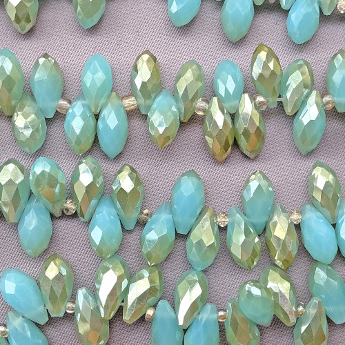 Turquoise Champagne 12x6mm Briolette Teardrop Chinese Crystal Glass Beads Per Strand