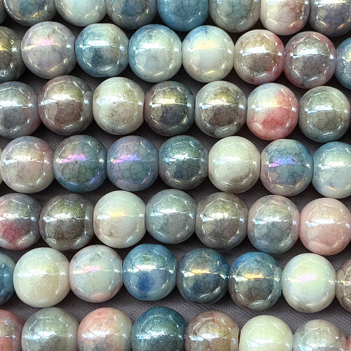 Denim Rose Luster Marble 8mm Round Glass Beads Per Strand