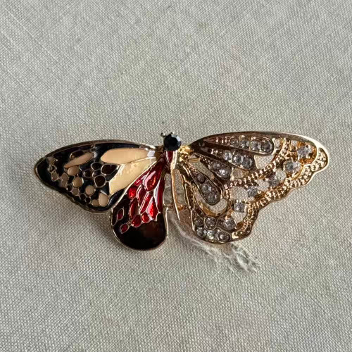 2 Inch Lovely Moth Brooch Pin Rhinestone Enamel Gold Per Pc