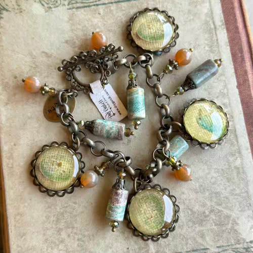 Vintage Brass Charm Bracelet Mixed Media Artisan Made in the USA