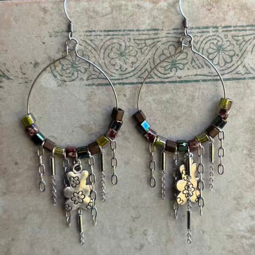 Papa Bear Camping Under the Stars Hoop Earrings Artisan Made in the USA Per Pair