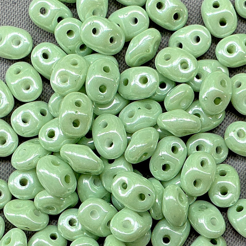 Luster Opaque Prairie Green 5x2.5mm Czech Glass Two Hole SuperDuo Beads Per Tube