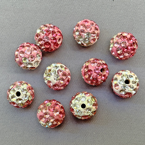 Crystal Pave Shamballa Rhinestone Beads 10mm Rose Pink Ombre Q10 Per Pkg