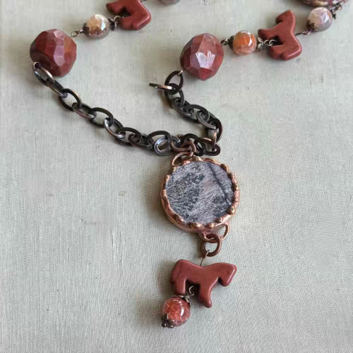 Happy Trails Pony Soldered Necklace Beaded Chain Artisan Made Per Pc