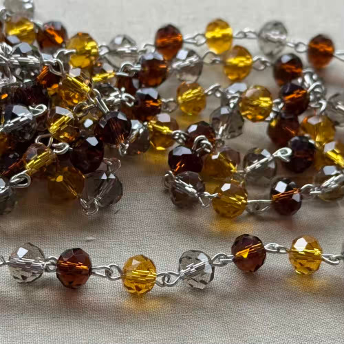 Hickory Beaded Rosary Chain 8mm Crystal Rondelle Antique Silver Plated Per Foot