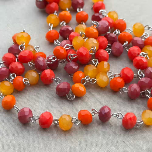 Salsa Beaded Rosary Chain 8mm Crystal Rondelle Antique Silver Plated Per Foot