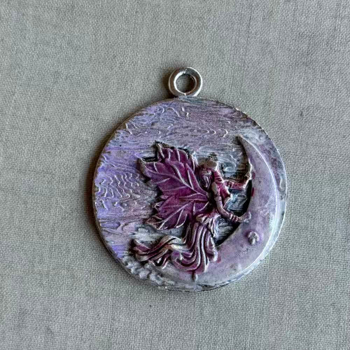 Fairy Moon Pendant Thumbelina 45x36mm Artisan Painted Per Pc