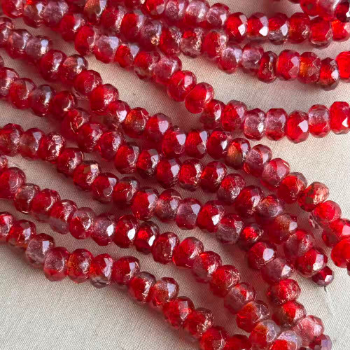 8x5mm Big Hole Roller Czech Glass Rondelle Beads Red Ombre 25Pcs Per Strand