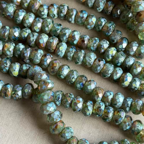 8x5mm Big Hole Roller Czech Glass Rondelle Beads Peridot Picasso 25Pcs Per Strand