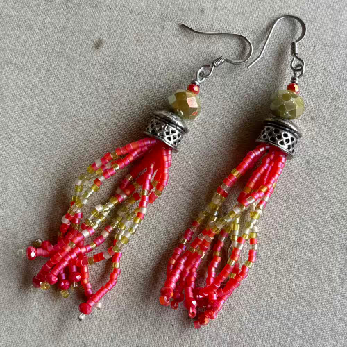 Kiwi Strawberry Fringetastic Tassel Earrings Woven Treasures Artisan Made in the USA Per Pair