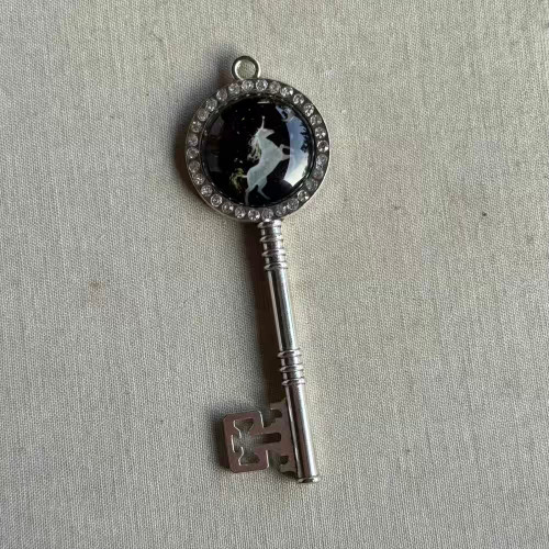 75x25mm Dark Unicorn Key Pendant Crescent Moon Glass Rhinestones Per Pc