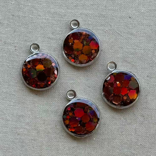 17x14mm Mocha Opal Glitter Resin Charms Antique Silver Plated 4Pcs Per Pkg