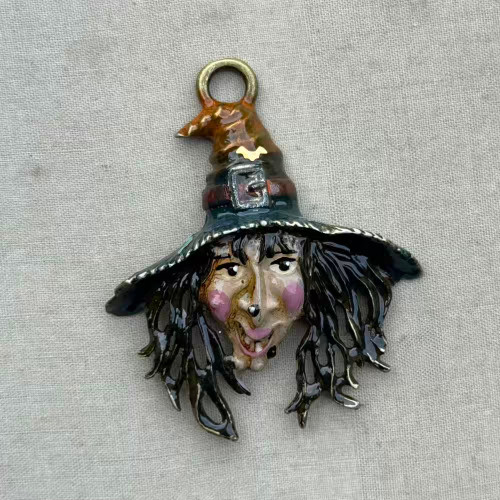 Batilda Bat Witch Pendant Patina Artisan Hand Painted 60x50mm Per Pc