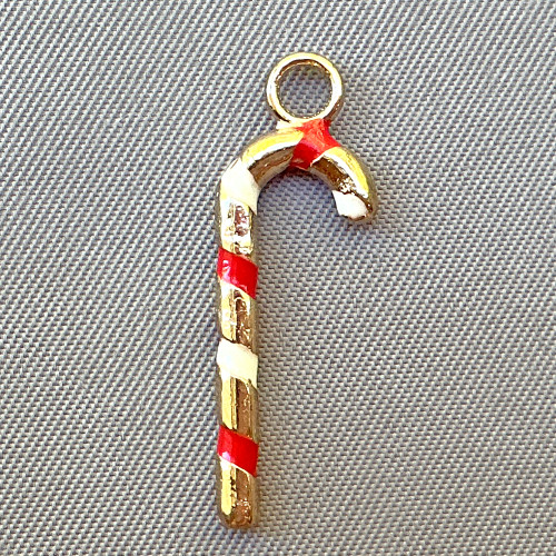 Red White Enamel Candy Cane Charms 26x9mm Gold Plated Alloy Q12 Per Pkg