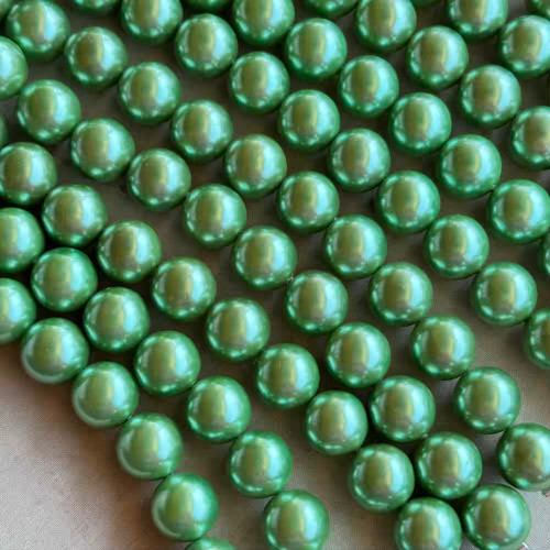 14mm Shell Pearl Beads Flora Green Round 14Pcs Per Strand