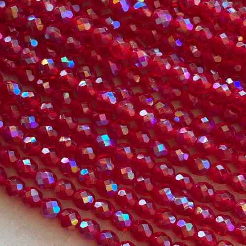 8mm Fire Polish Beads Czech Glass Faceted Round Ruby AB 25Pcs Per Strand