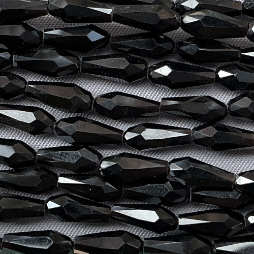 Jet Faceted Teardrop 10x4mm Crystal Chinese Glass Beads Per Strand