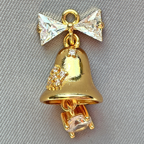 CZ Crystal Bell Charms 20x12mm 18kt Gold Plated Brass Q2 Per Pkg